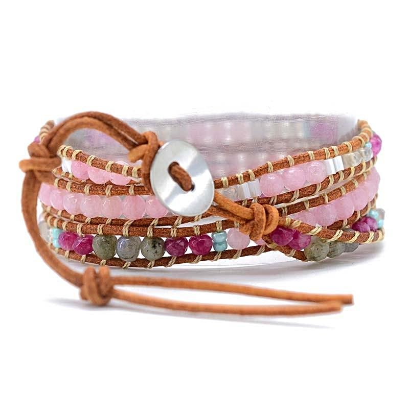 Duet leather wrap bracelet - Hot Pink and Chateau Grey - elleroo